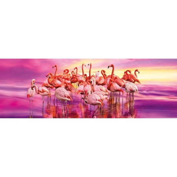 Puzzle 1000 pièces panoramique : Danse de flamants roses - Clementoni-39427