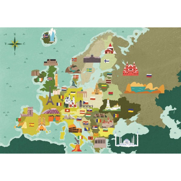 250 piece puzzle Exploring Maps: Europe - Monuments and Wonders - Clementoni-29062