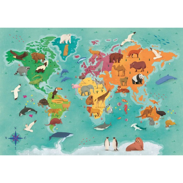 250 pieces puzzle Exploring Maps: World - Animals - Clementoni-29063