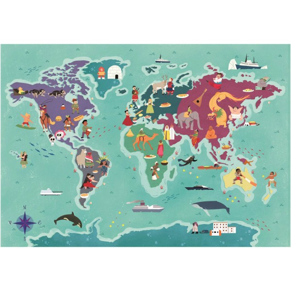 Puzzle de 250 piezas Explorando Mapas: Mundo - Tradiciones y Gastronomía - Clementoni-29064