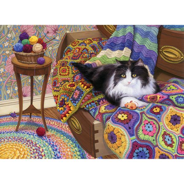 Puzzle de 1000 piezas: gato cómodamente sentado - CobbleHill-80316