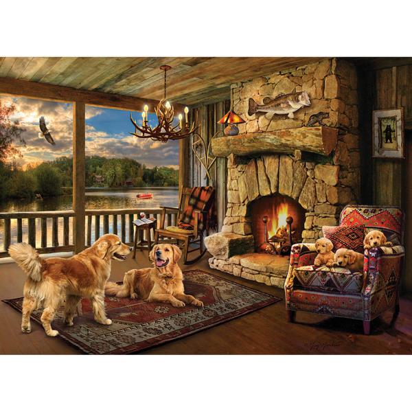 1000 piece jigsaw puzzle: cabin by the lake - CobbleHill-80294