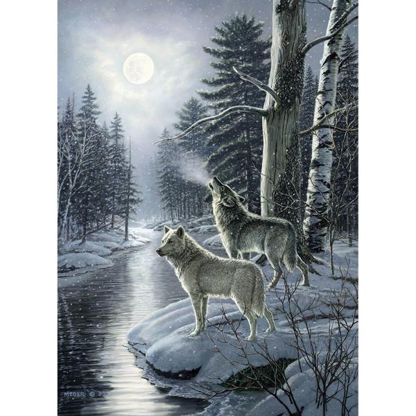 Puzzle de 1000 piezas: Lobos a la luz de la luna - CobbleHill-80108