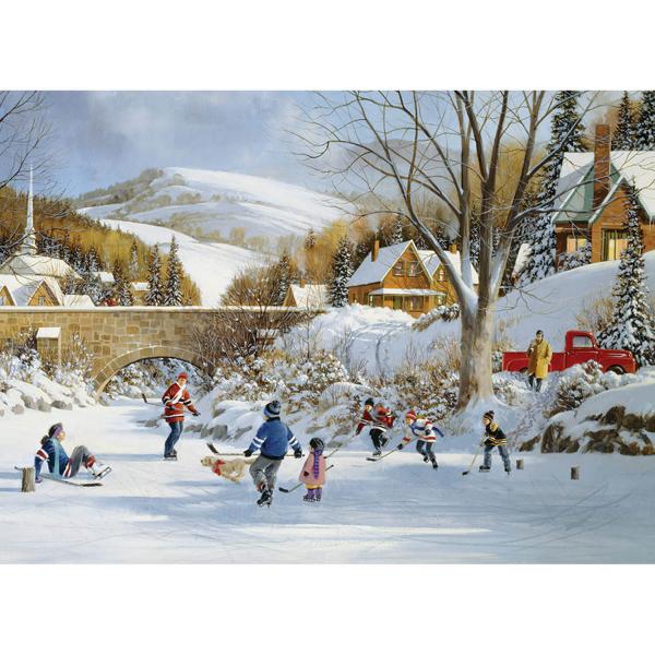 1000 piece puzzle: Hockey on the frozen lake - CobbleHill-80059