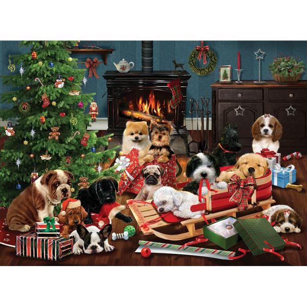 1000 piece puzzle: Christmas puppies - CobbleHill-80240