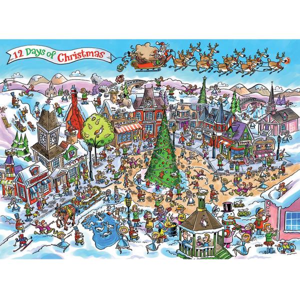 1000 piece puzzle: Doodle Town: 12 Days of Christmas - CobbleHill-53505