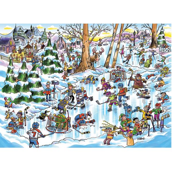 1000 piece puzzle: Doodle Town: hockey town - CobbleHill-53507