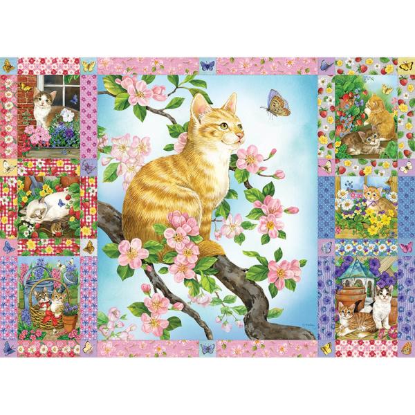 Puzzle 1000 pièces : Edredon fleurs et chatons - CobbleHill-80272