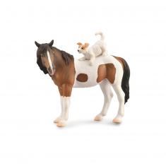  XL Horse Figurine: Skewbald Mare With Jack Russell Terrier