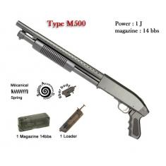 Shotgun type M500 court Noir - 1J - Ressort - 6 mm (Elite serie)