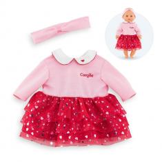 Kleid und Stirnband Herzblätter - Puppe 30 cm