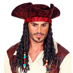 Pirate Tricorn Hat with Bandana and Dreadlocks