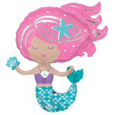 Mermaid-shaped foil balloon - Sparkling mermaid - 73 x 76 cm