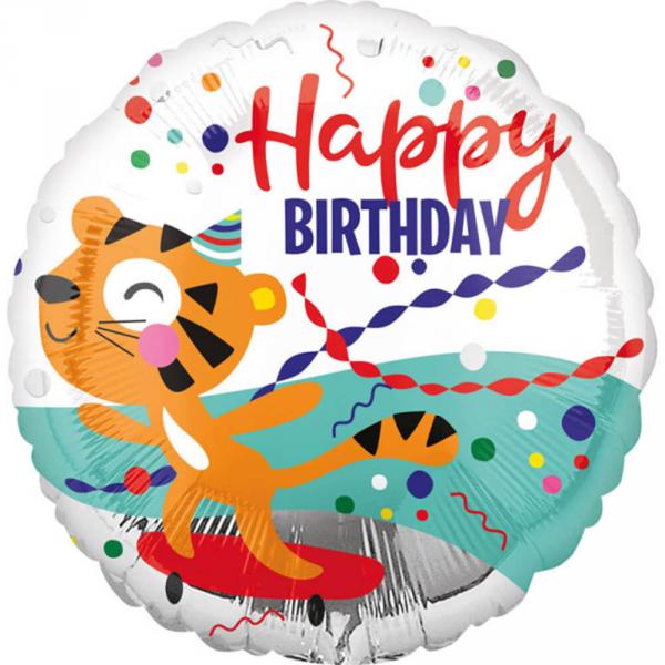 Round Aluminum Balloon: Happy Birthday: Tiger - 43 cm - 4129401