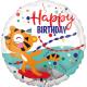 Miniature Round Aluminum Balloon: Happy Birthday: Tiger - 43 cm