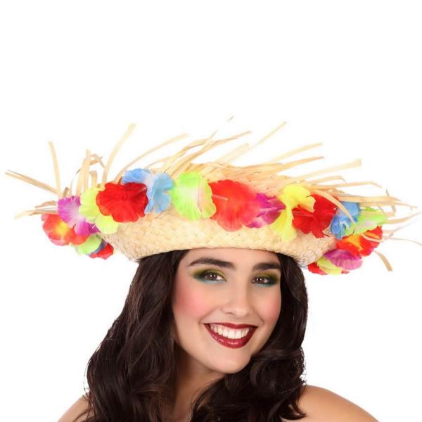 Flowered straw hat - adults - 57904