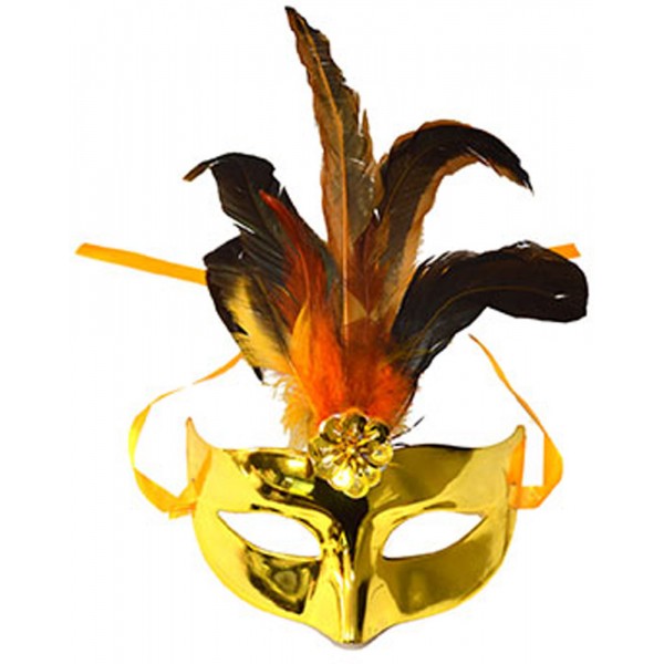 Gold Venetian Wolf - Orange and Black Feathers - 61723OR