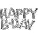 Miniature "Happy B-Day" aluminum balloon garland - 76 x 48 cm - Silver