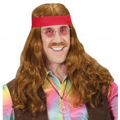 Hippie Wig and Mustache Kit - Men
