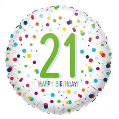 Round foil balloon 43 CM: Confetti - Happy Birthday 21 years