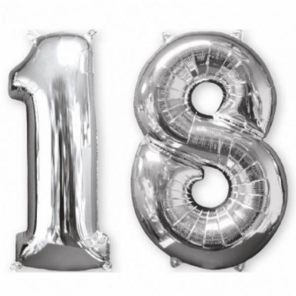 Aluminum Balloon 66 cm: 18 years old - Silver - 3581401