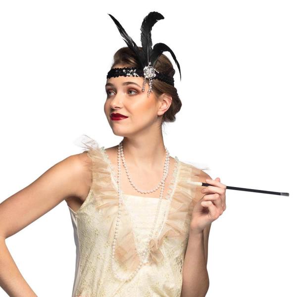 Flapper accessory set - headband, necklace and cigarette holder - 64347