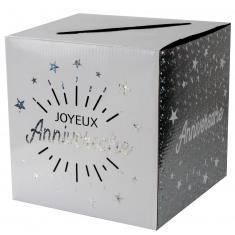 Silver Birthday Piggy Bank - sparkling black and white