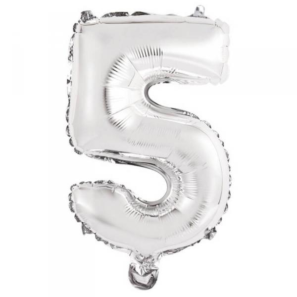 Aluminum Balloon 40 cm: Number 5 - Silver - 9909673