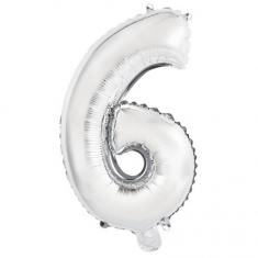 40 cm Aluminum Balloon: Number 6 - Silver