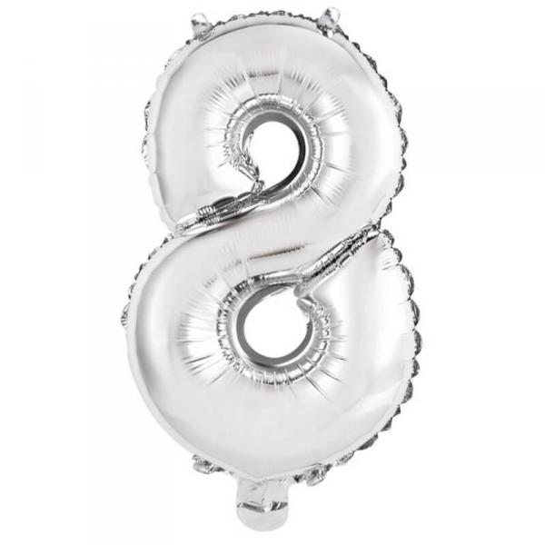 Aluminum Balloon 40 cm: Number 8 - Silver - 9909676