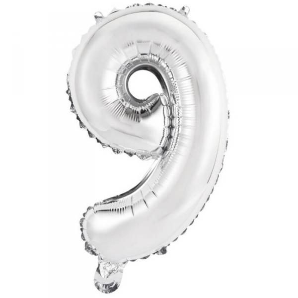 Aluminum Balloon 40 cm: Number 9 - Silver - 9909677