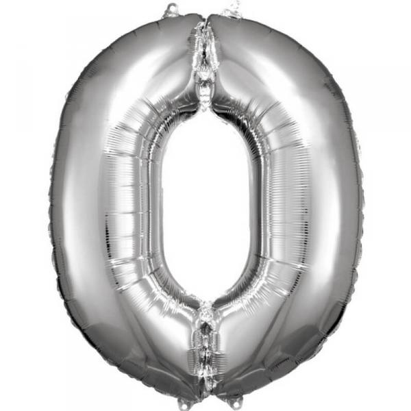 Aluminum Balloon 86 cm: Number 0 - Silver - 9906285