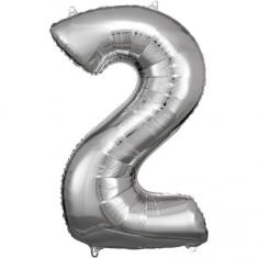 Aluminum Balloon 86 cm: Number 2 - Silver