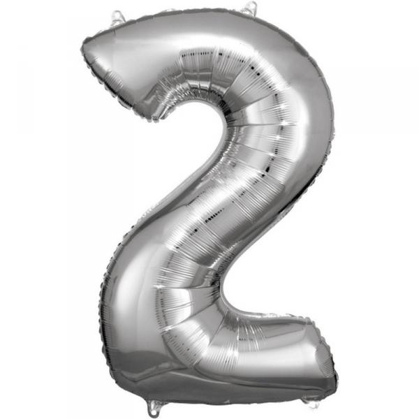 Aluminum Balloon 86 cm: Number 2 - Silver - 9906287