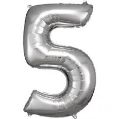 Aluminum Balloon 86 cm: Number 5 - Silver
