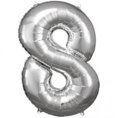Aluminum Balloon 86 cm: Number 8 - Silver