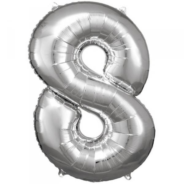 Aluminum Balloon 86 cm: Number 8 - Silver - 9906293