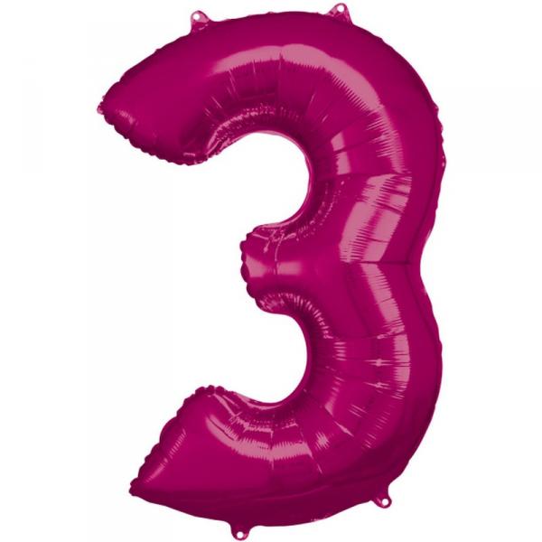 Aluminum Balloon 86 cm: Number 3 - Fuchsia Pink - 9907281