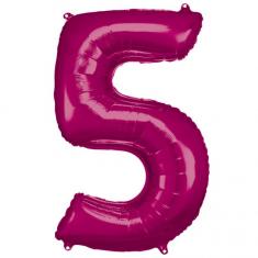 86 cm Aluminum Balloon: Number 5 - Fuchsia Pink