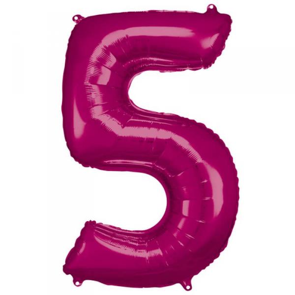 86 cm Aluminum Balloon: Number 5 - Fuchsia Pink - 9907285