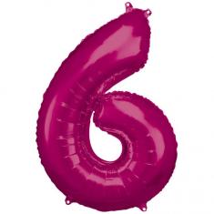 86 cm Aluminum Balloon: Number 6 - Fuchsia Pink