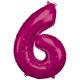 Miniature 86 cm Aluminum Balloon: Number 6 - Fuchsia Pink