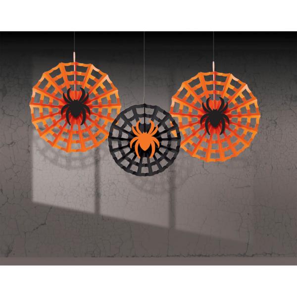 Spider web fan decorations x3 - Halloween - 291095