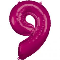 86 cm Aluminum Balloon: Number 9 - Fuchsia Pink