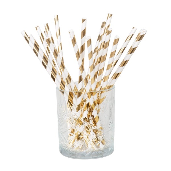 Set of 20 Gold and White Striped Paper Straws - 52561