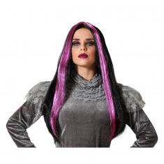 Long Straight Wig 60 Cm - Black and Fuchsia - Halloween
