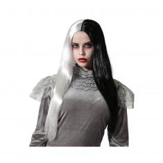 Long Straight Two-tone Black/White Wig 60 cm - Adult