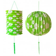 Green Paper Lantern And Ball White Flowers