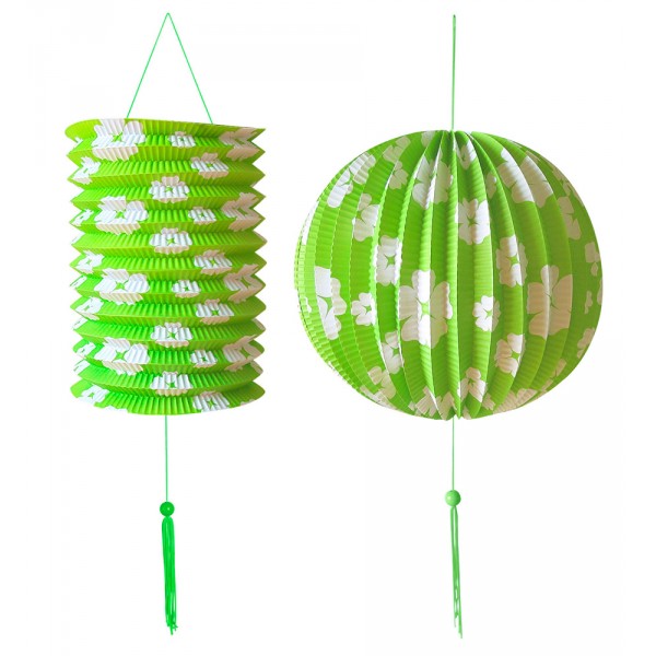 Green Paper Lantern And Ball White Flowers - 02532