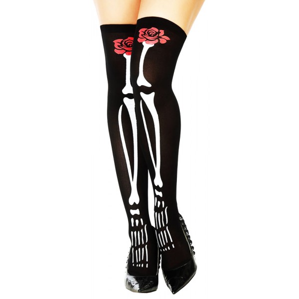 Pair of Stockings - Dia De Los Muertos - Black - 33729